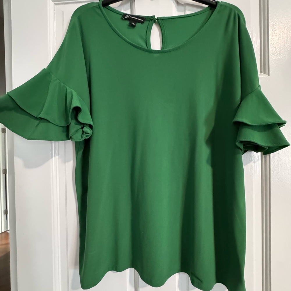 INC International Concepts Emerald Ruffle Sleeve Blouse